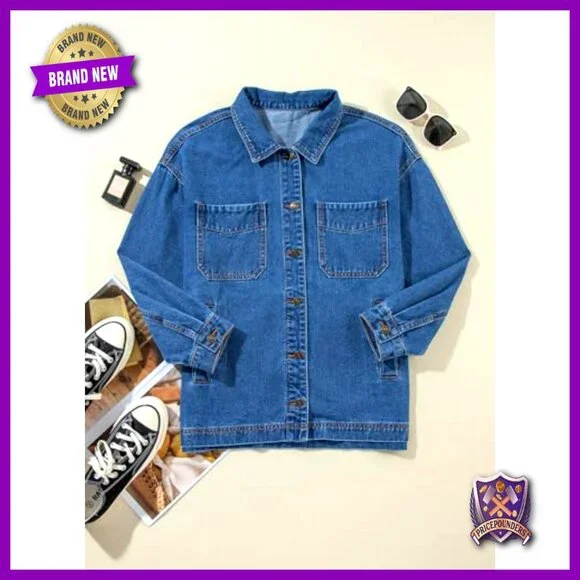 Oversized Boyfriend Denim Jacket Split Detail Long Sleeve Chic Classic Y2K
